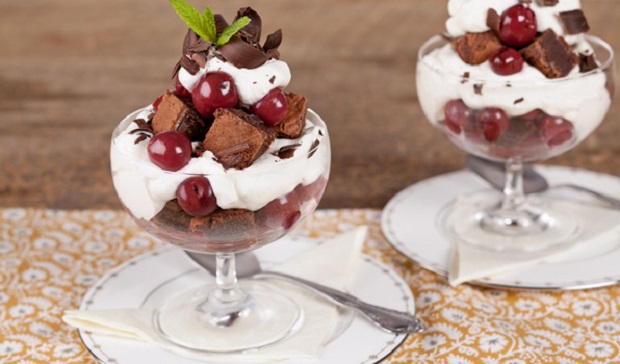 In the Kitchen with Stefano Faita Black Forest parfaits served in glasses on plates
