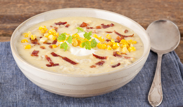 Corn Bisque with Crab and Bacon