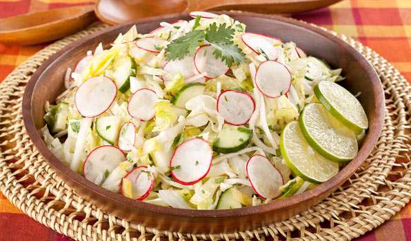 in the kitchen with stefano faita fiesta salad with zesty lime dressing served in wooden dish