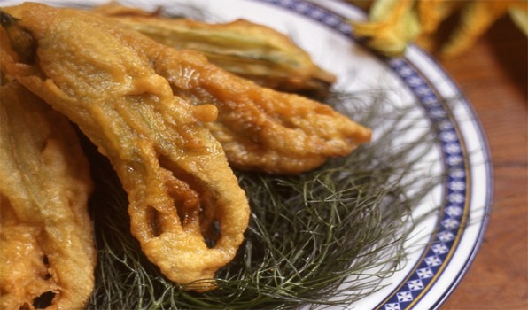 Fried Zucchini Flowers (Fiori Di Zucchine) on a White Plate