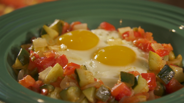 HUEVOS RANCHEROS WITH CALABACITAS