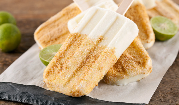 in the kitchen with stefano faita key lime ice pops coated with graham cracker crumbs and garnished with limes
