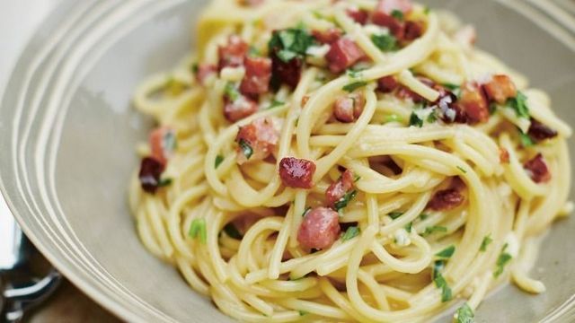 gino's italian escape pasta carbonara served in dish