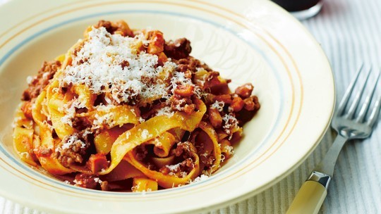 Gino's Italian Escape: Gino D'Acampo's Grandfather's Tagliatelle alla Bolognese Served With Parmesan Shavings On Top