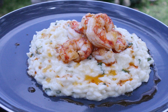 Creamy Lemon Risotto With Seared Prawns