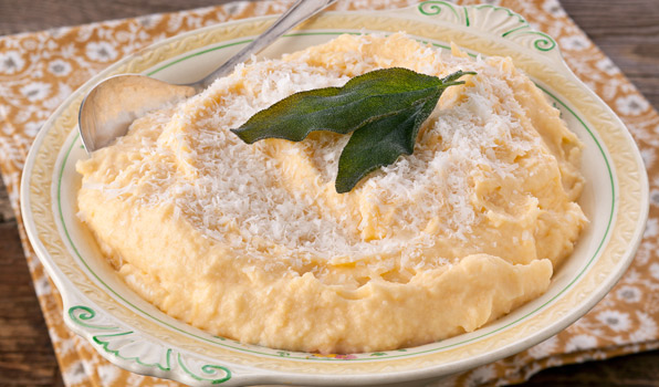 in the kitchen with stefano faita rutabaga mash with sage and grated parmesan cheese on top