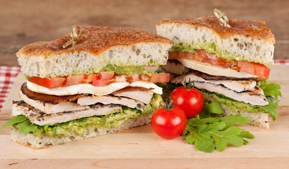 in the kitchen with stefano faita italian turkey BLT served on a wooden board