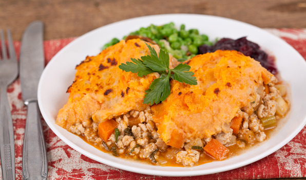 in the kitchen with stefano faita tukey shepherd's pie served on a plate with utensils