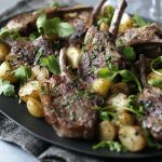 Lamb cutlets with mint, chilli and golden potatoes