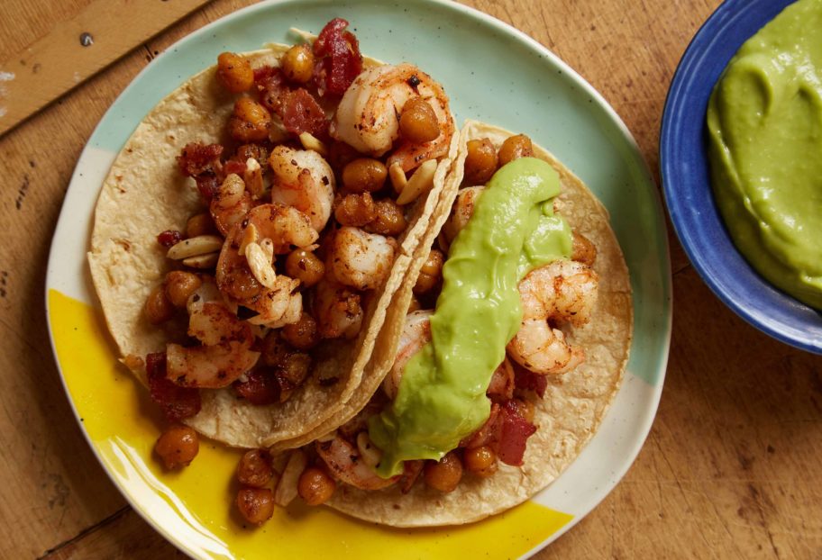 Shrimp, Bacon & Chickpea Tacos With Guacamole by Pati Jinich on Pati's Mexican Table