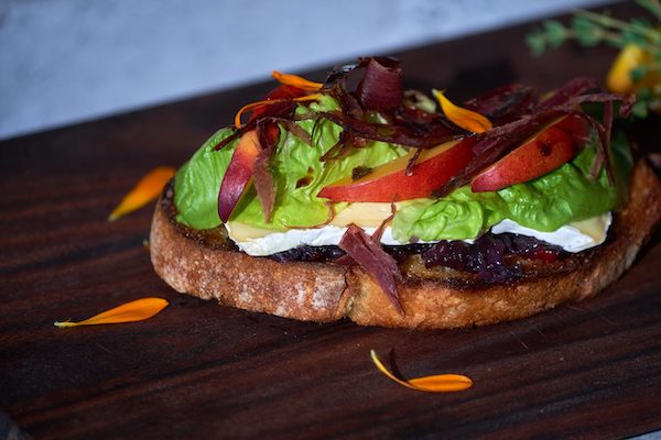 Biltong Bruschetta With Irish Farmhouse Cheese, Nectarines & Balsamic Glaze