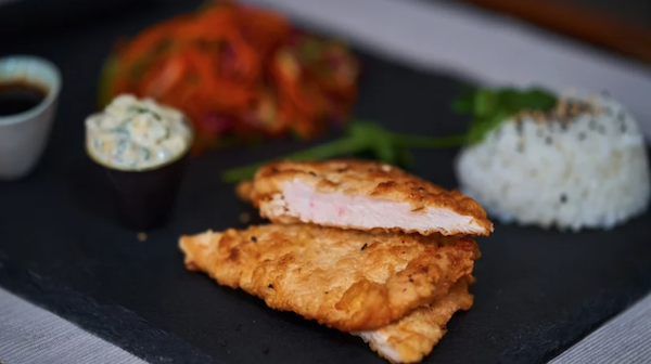 Chicken Nanban, Tartar Sauce, Asian Slaw & Tare Dipping Sauce by Catherine Fulvio