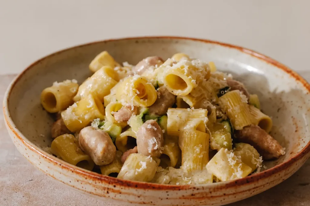 Rigatoni with Chipolatas, Courgettes & Mascarpone