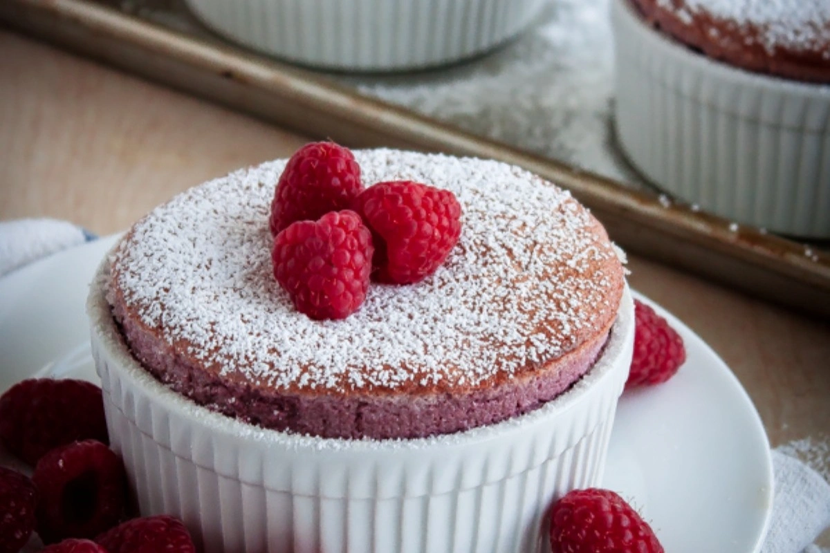 Super‑easy Chocolate Soufflés with Raspberry Sauce